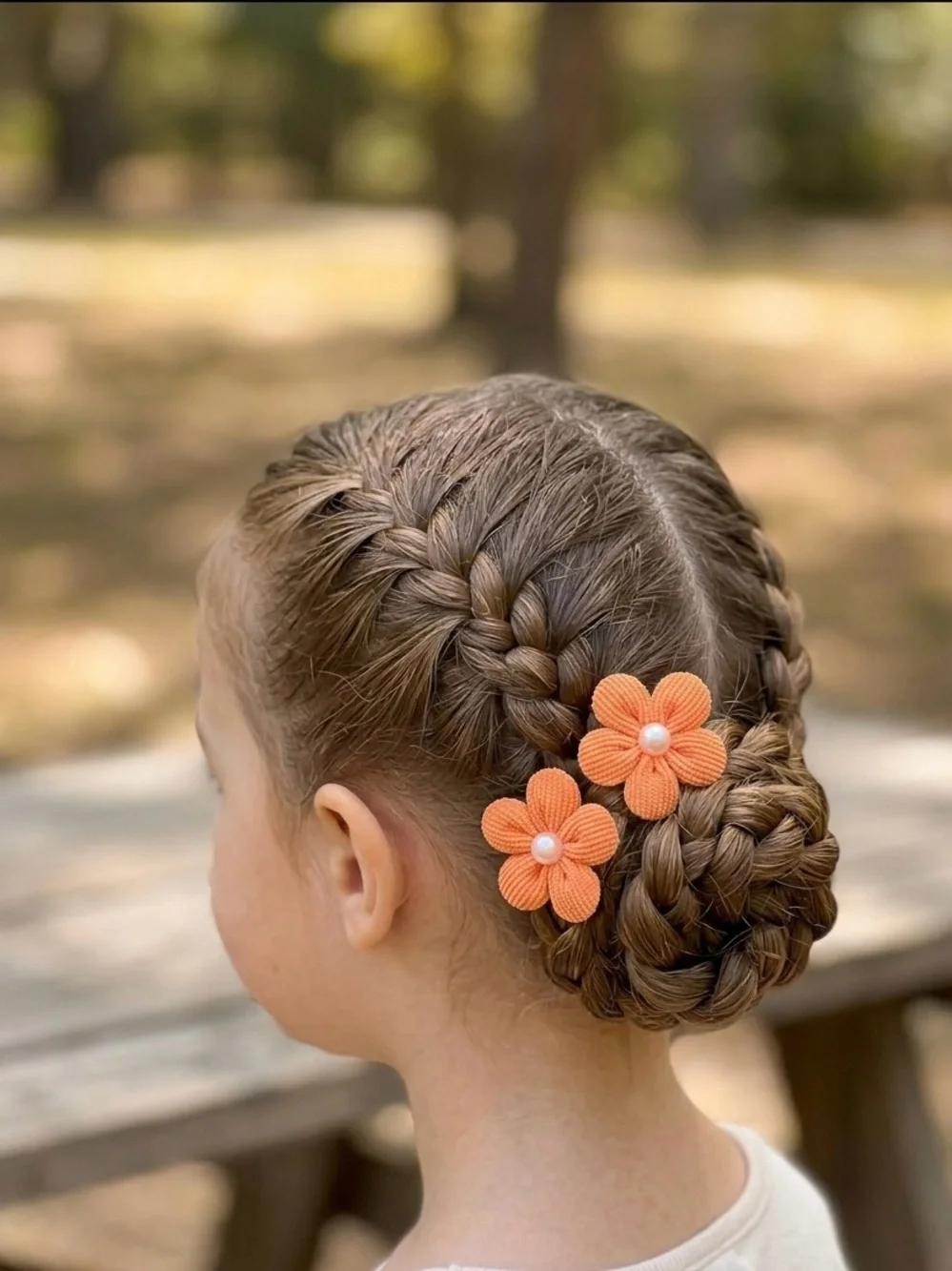 Pair of Orange Flower Hair Clips with Pearl Center